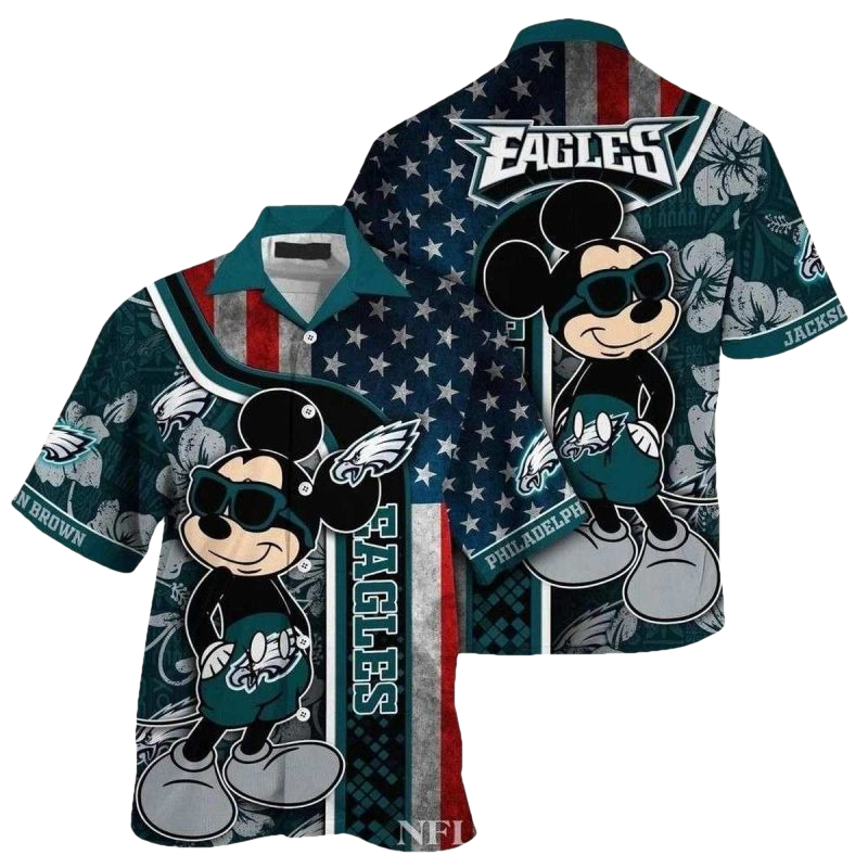 Personalized Patriotic Mascot Salute Mickey Mouse Philadelphia Eagles Tropical Hawaiian Shirt - Moonbestprint