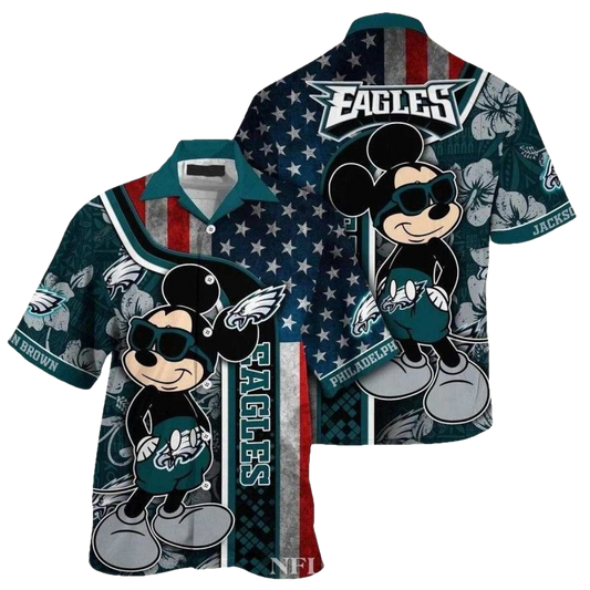 Personalized Patriotic Mascot Salute Mickey Mouse Philadelphia Eagles Tropical Hawaiian Shirt - Moonbestprint