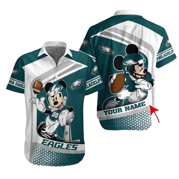 Personalized Gridiron Glory Mickey Eagles Cartoon Hawaiian Shirt - Moonbestprint