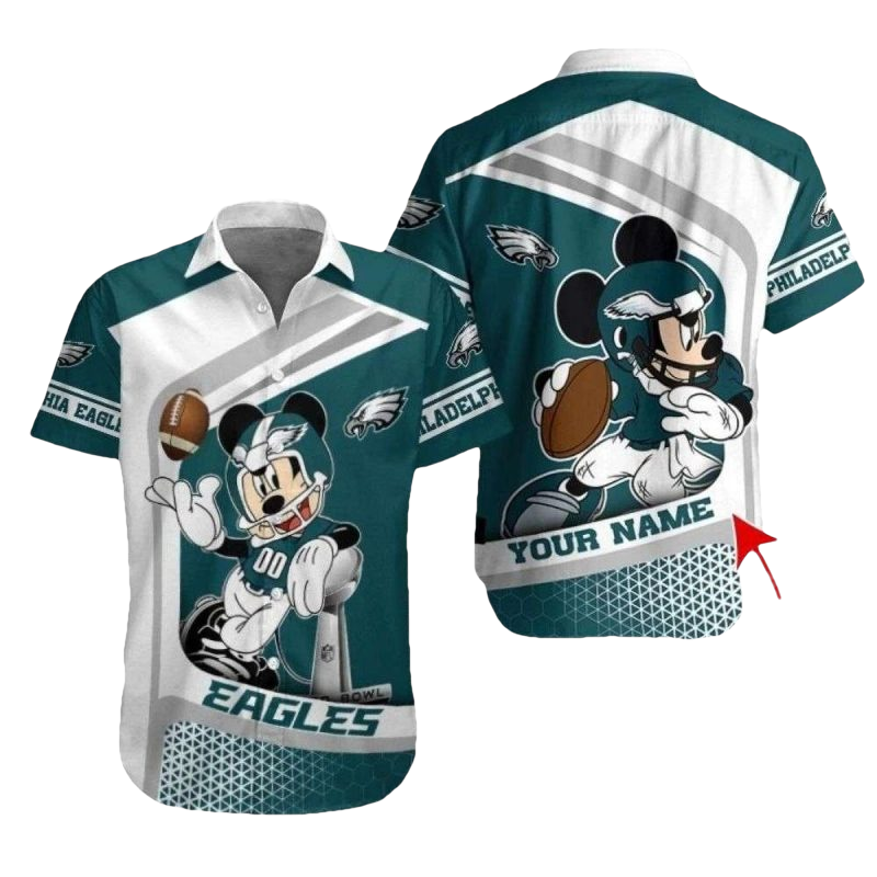 Personalized Gridiron Glory Mickey Eagles Cartoon Hawaiian Shirt - Moonbestprint
