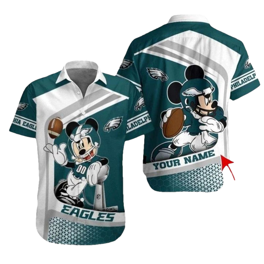 Personalized Gridiron Glory Mickey Eagles Cartoon Hawaiian Shirt - Moonbestprint