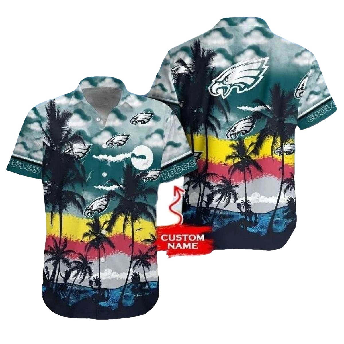 Personalized Eagles Vibrant Beach Sunset Coconut Tree Hawaiian Shirt - Moonbestprint