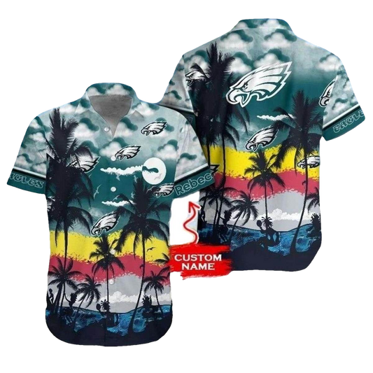 Personalized Eagles Vibrant Beach Sunset Coconut Tree Hawaiian Shirt - Moonbestprint