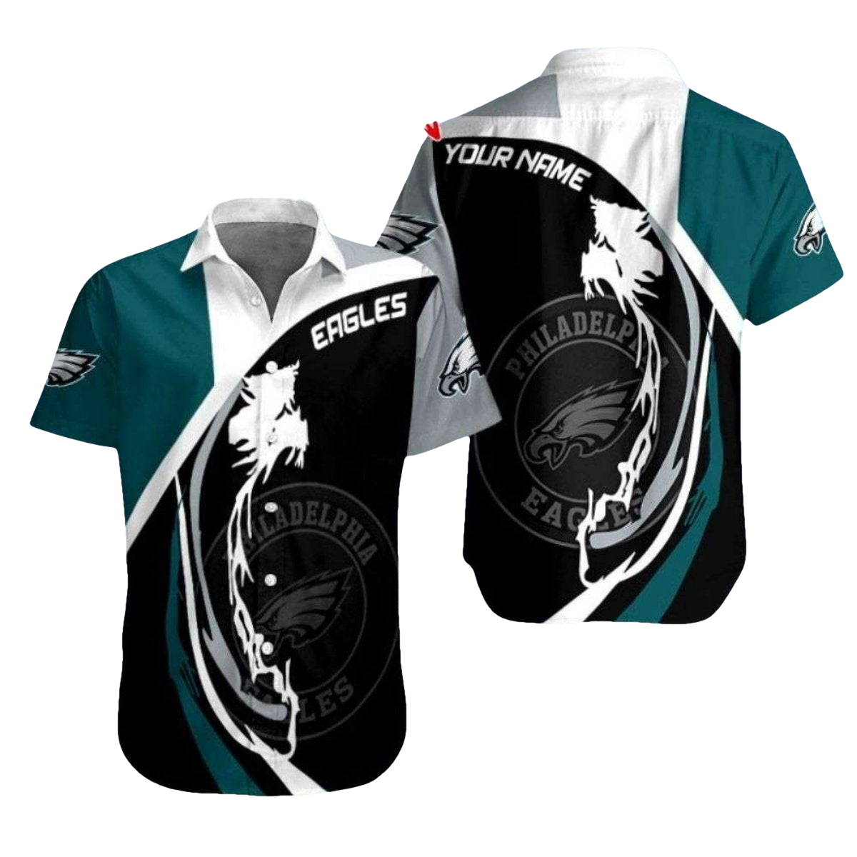 Personalized Eagles Soaring Spirit Black And White Hawaiian Shirt - Moonbestprint