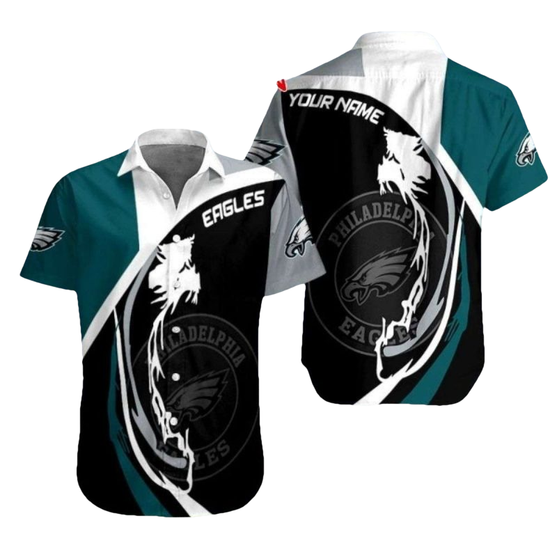 Personalized Eagles Soaring Spirit Black And White Hawaiian Shirt - Moonbestprint