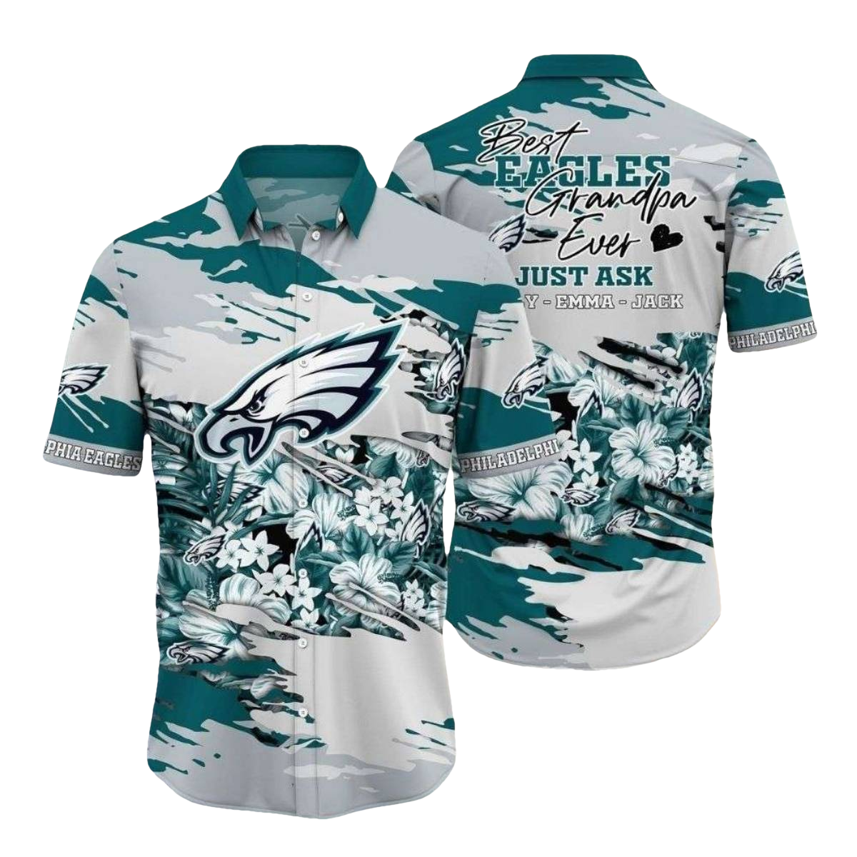 Personalized Eagles Super Grandpa Tropical Hawaiian Shirt - Moonbestprint