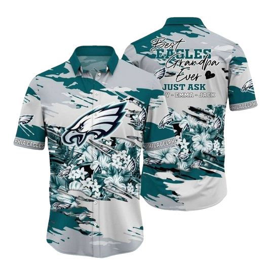 Personalized Eagles Super Grandpa Tropical Hawaiian Shirt - Moonbestprint