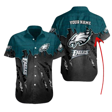 Personalized Eagles Shadowed Feathers Tropical Black And Green Hawaiian Shirt - Moonbestprint