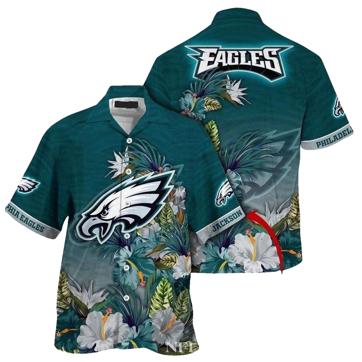 Personalized Eagles Exotic Tropical Foliage Green Hawaiian Shirt - Moonbestprint