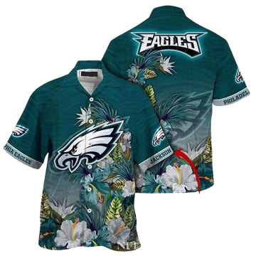 Personalized Eagles Exotic Tropical Foliage Green Hawaiian Shirt - Moonbestprint