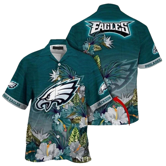 Personalized Eagles Exotic Tropical Foliage Green Hawaiian Shirt - Moonbestprint