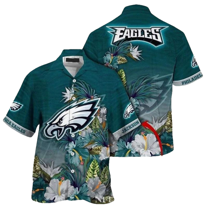Personalized Eagles Exotic Tropical Foliage Green Hawaiian Shirt - Moonbestprint