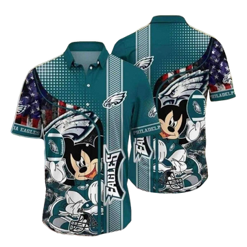Patriotic Touchdown Teal Eagles Mickey Mouse Hawaiian Shirt - Moonbestprint