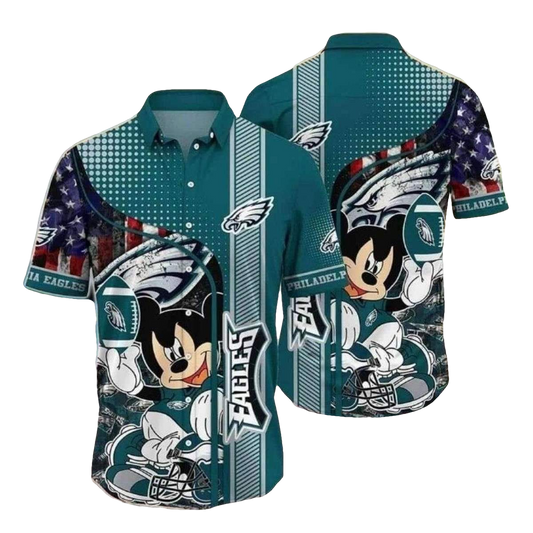 Patriotic Touchdown Teal Eagles Mickey Mouse Hawaiian Shirt - Moonbestprint