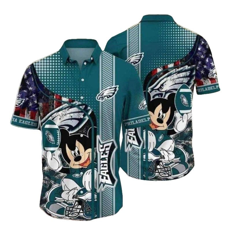 Patriotic Touchdown Teal Eagles Mickey Mouse Hawaiian Shirt - Moonbestprint