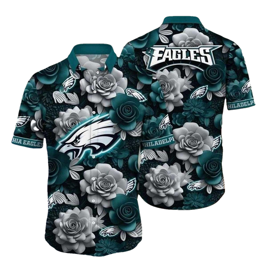 Midnight Rose Philadelphia Eagles Crest Hawaiian Shirt - Moonbestprint