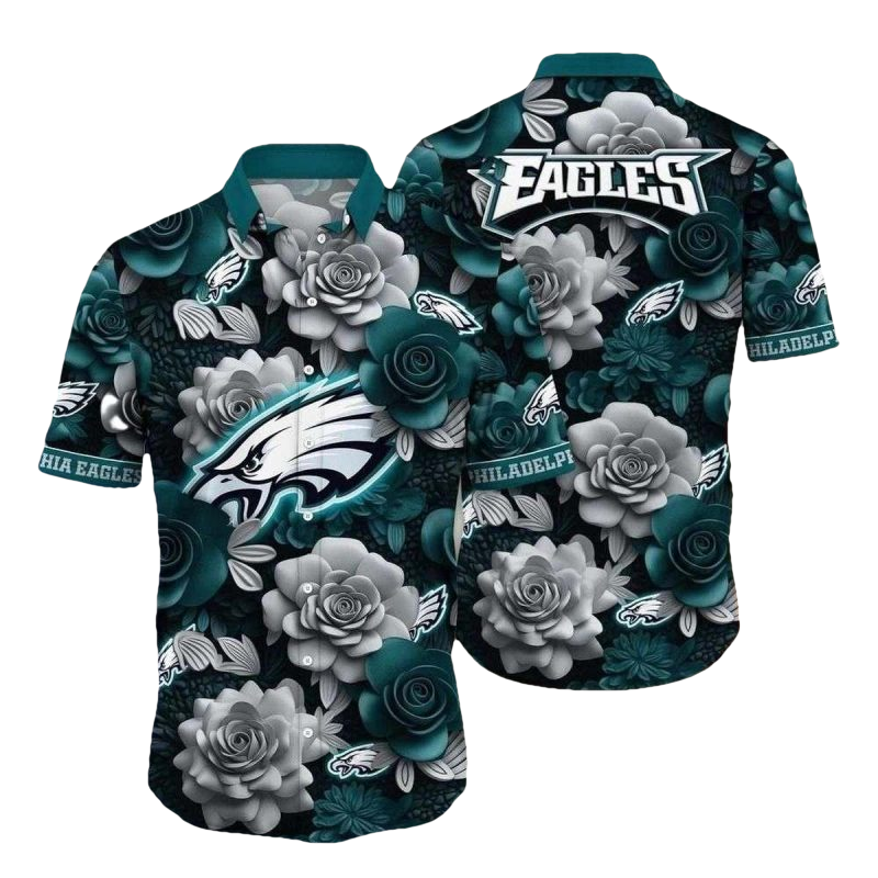Midnight Rose Philadelphia Eagles Crest Hawaiian Shirt - Moonbestprint