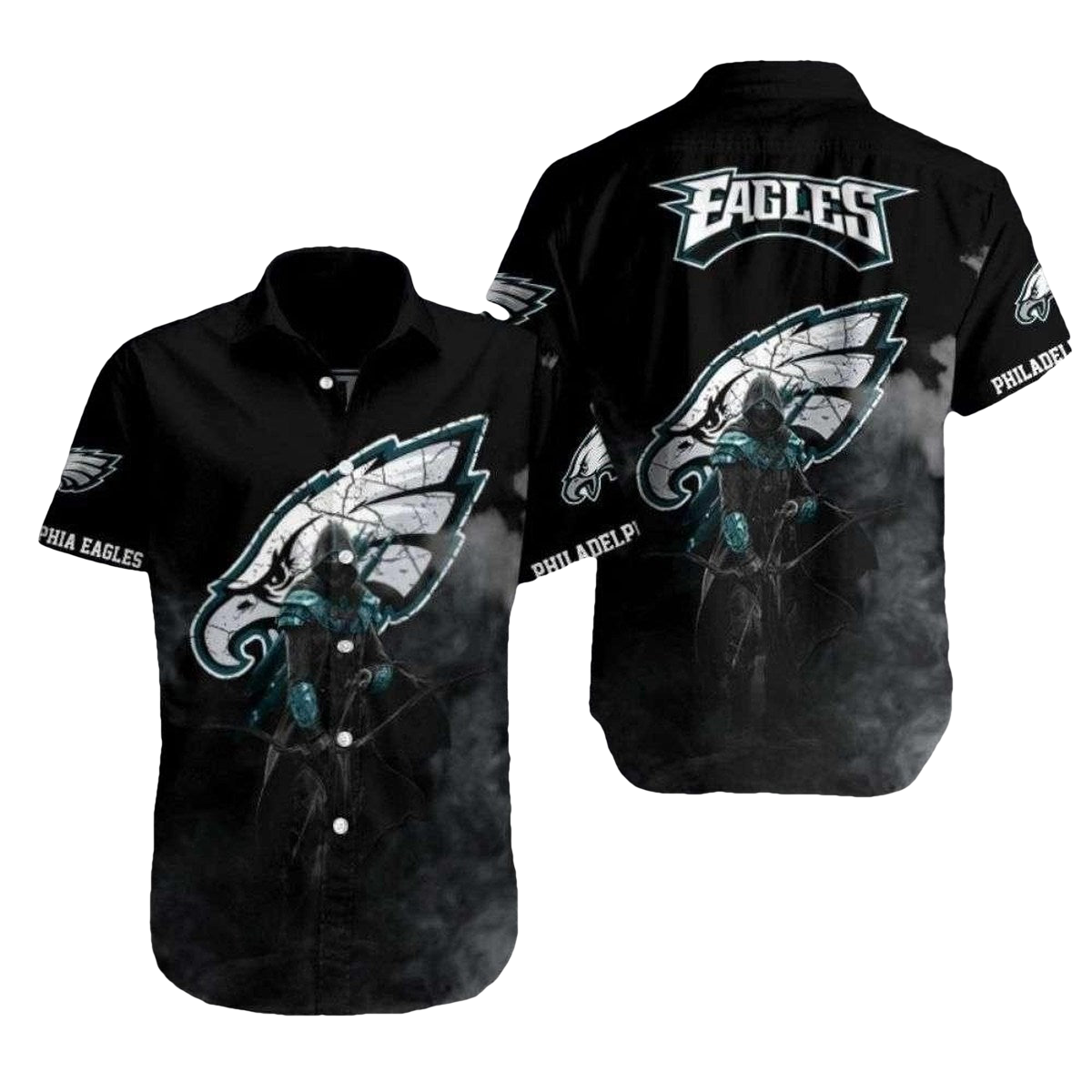 Mystic Eagle Midnight Black Philadelphia Eagles Tropical Hawaiian Shirt - Moonbestprint