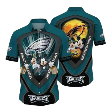 Mickey Halloween Philadelphia Eagles Animated Fun In The Sun Tropical 2025 Hawaiian Shirt - Moonbestprint