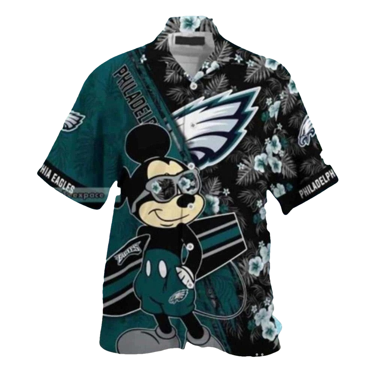 Mascot Mania Midnight Black Philadelphia Eagles Mickey Mouse Hawaiian Shirt - Moonbestprint