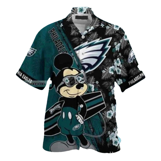 Mascot Mania Midnight Black Philadelphia Eagles Mickey Mouse Hawaiian Shirt - Moonbestprint