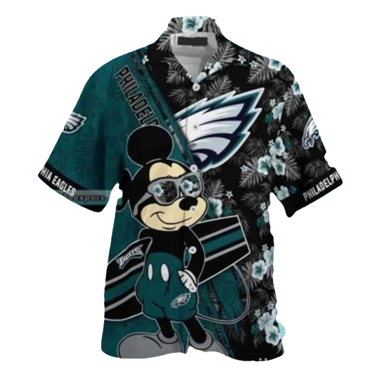 Mascot Mania Midnight Black Philadelphia Eagles Mickey Mouse Hawaiian Shirt - Moonbestprint