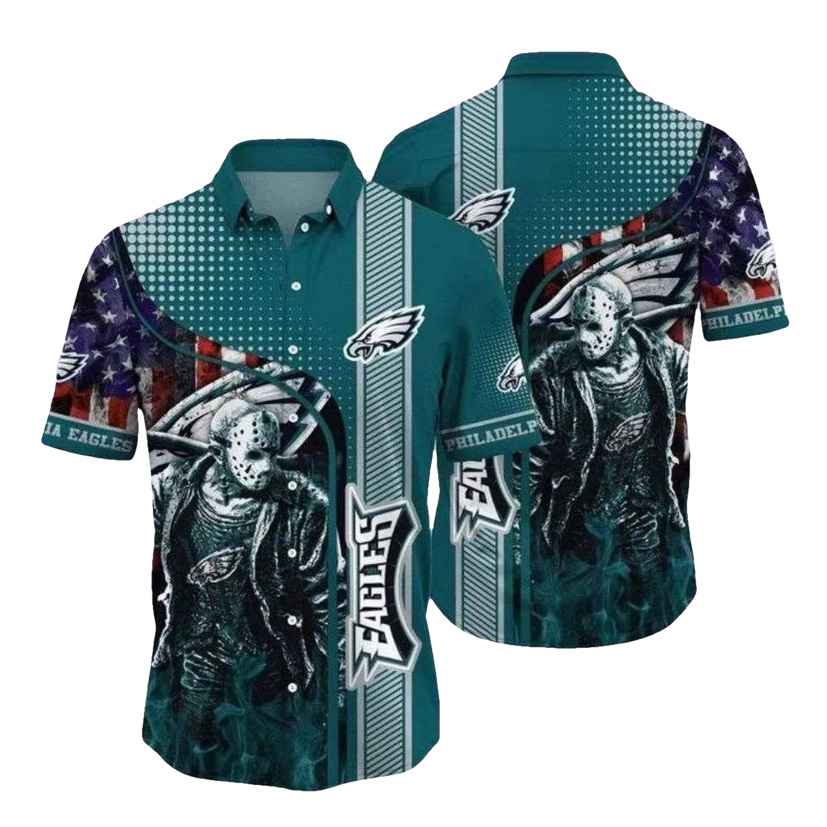 Jason Voorhees Philadelphia Eagles American Flag Halloween Hawaiian Shirt - Moonbestprint