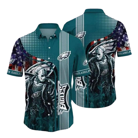Jason Voorhees Philadelphia Eagles American Flag Halloween Hawaiian Shirt - Moonbestprint