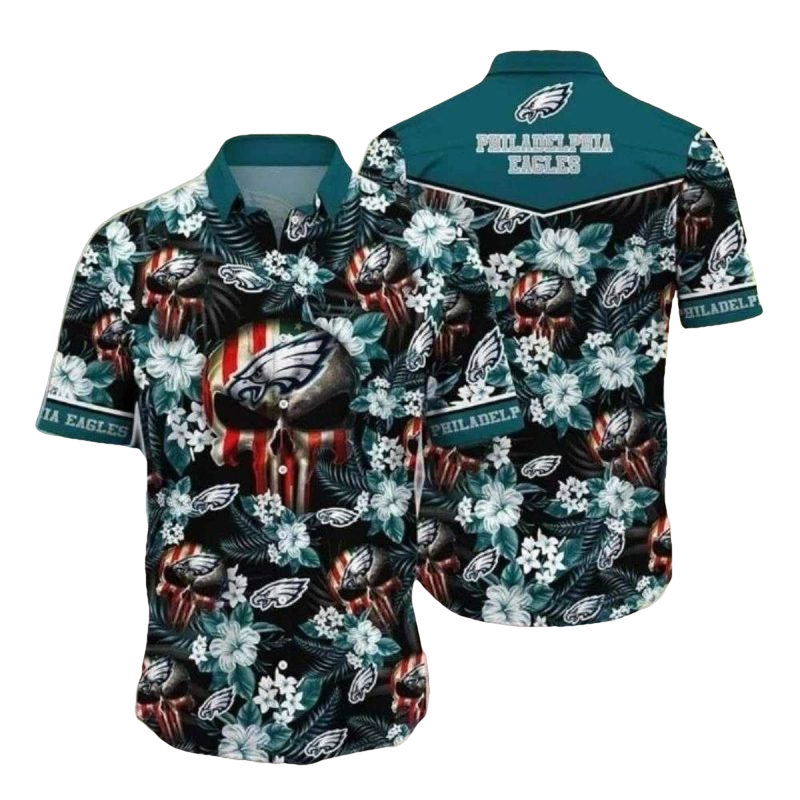 Hibiscus Skull Philadelphia Eagles Tropical Hawaiian Shirt - Moonbestprint