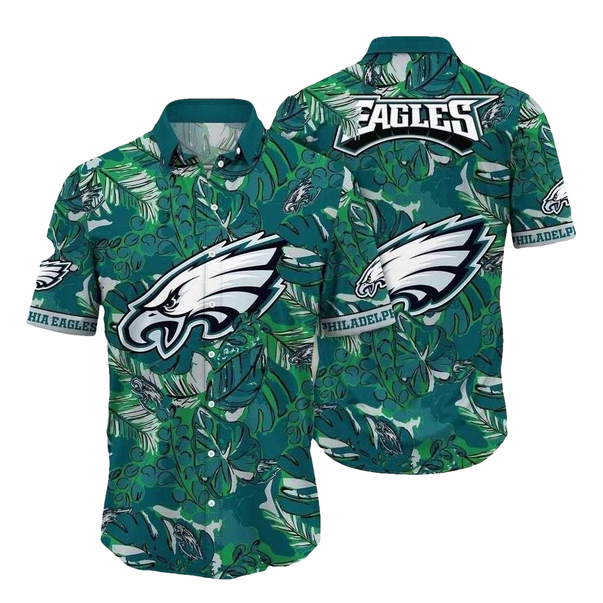 Emerald Foliage Philadelphia Eagles Emblem Hawaiian Shirt - Moonbestprint