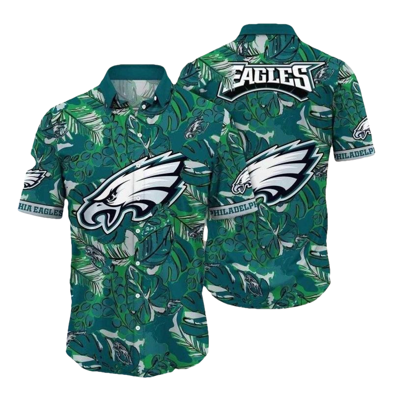 Emerald Foliage Philadelphia Eagles Emblem Hawaiian Shirt - Moonbestprint