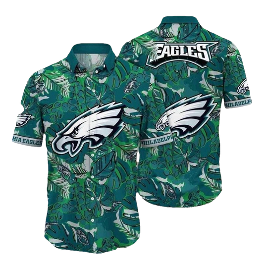 Emerald Foliage Philadelphia Eagles Emblem Hawaiian Shirt - Moonbestprint