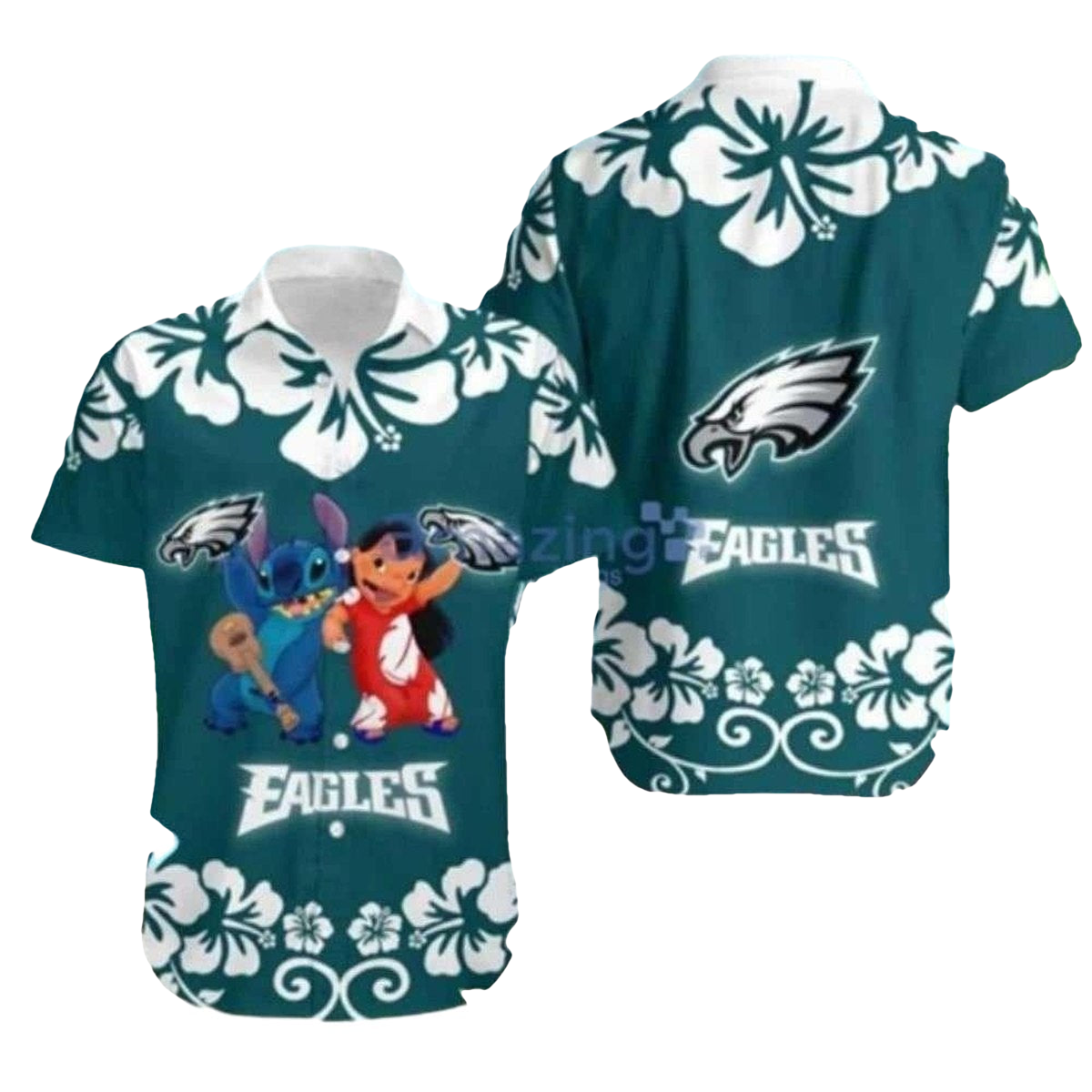 Beach Buddies Lilo And Stitch Philadelphia Eagles Aloha Hawaiian Shirt - Moonbestprint