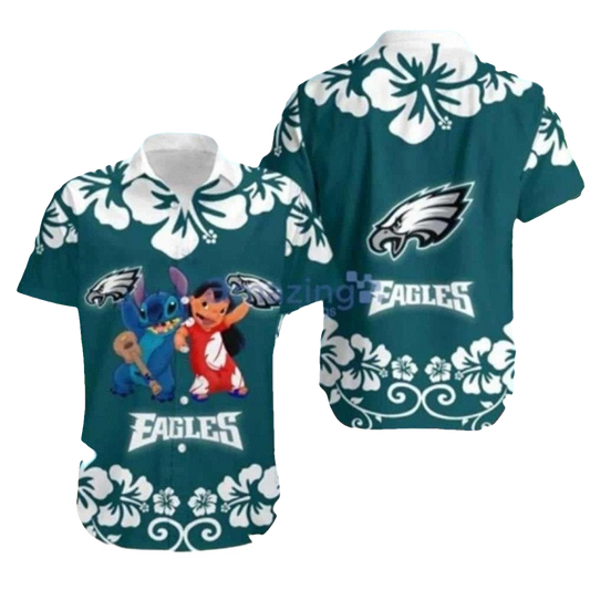 Beach Buddies Lilo And Stitch Philadelphia Eagles Aloha Hawaiian Shirt - Moonbestprint