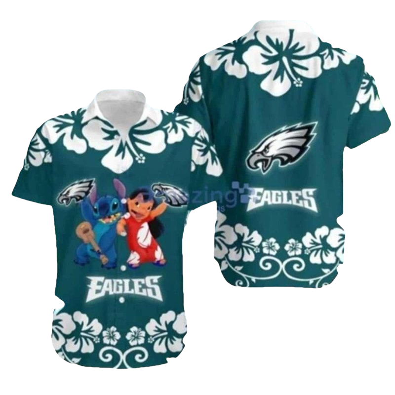 Beach Buddies Lilo And Stitch Philadelphia Eagles Aloha Hawaiian Shirt - Moonbestprint