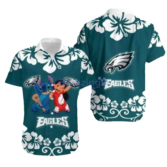 Beach Buddies Lilo And Stitch Philadelphia Eagles Aloha Hawaiian Shirt - Moonbestprint