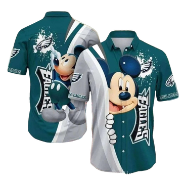 Animated Rush Mickey Mouse Philadelphia Eagles Tropical Hawaiian Shirt - Moonbestprint