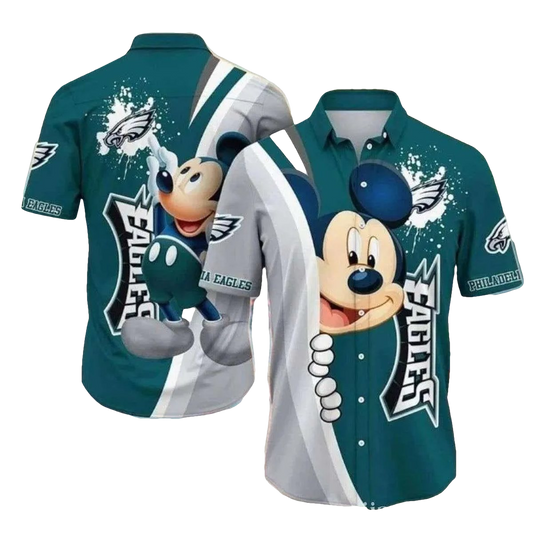 Animated Rush Mickey Mouse Philadelphia Eagles Tropical Hawaiian Shirt - Moonbestprint
