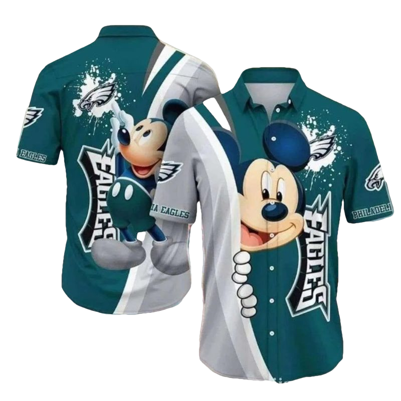 Animated Rush Mickey Mouse Philadelphia Eagles Tropical Hawaiian Shirt - Moonbestprint