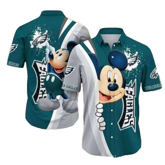 Animated Rush Mickey Mouse Philadelphia Eagles Tropical Hawaiian Shirt - Moonbestprint