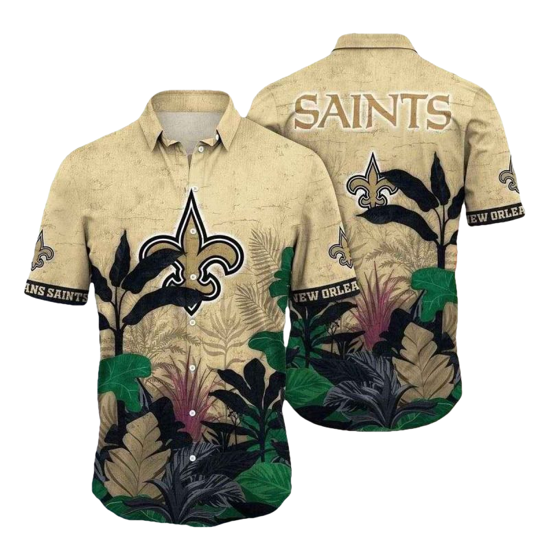 Tropical Twilight Saints Hawaiian Shirt New Orleans NFL Floral Night - Moonbestprint