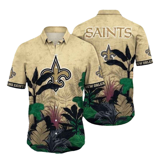 Tropical Twilight Saints Hawaiian Shirt New Orleans NFL Floral Night - Moonbestprint