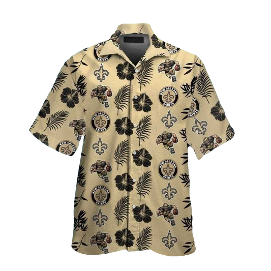 Tropical Escape NFL Saints Hawaiian Shirt With Palm Tree And Logo Print - Moonbestprint