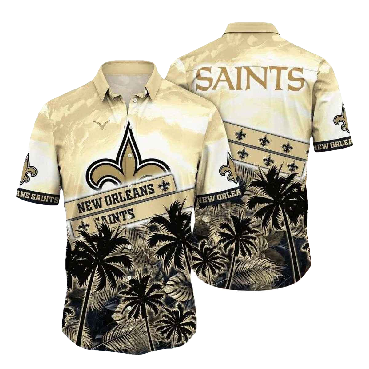 Sunset Palms And New Orleans Saints Badge Hawaiian Shirt - Moonbestprint