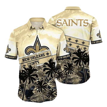 Sunset Palms And New Orleans Saints Badge Hawaiian Shirt - Moonbestprint