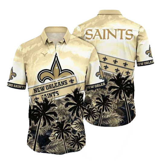 Sunset Palms And New Orleans Saints Badge Hawaiian Shirt - Moonbestprint
