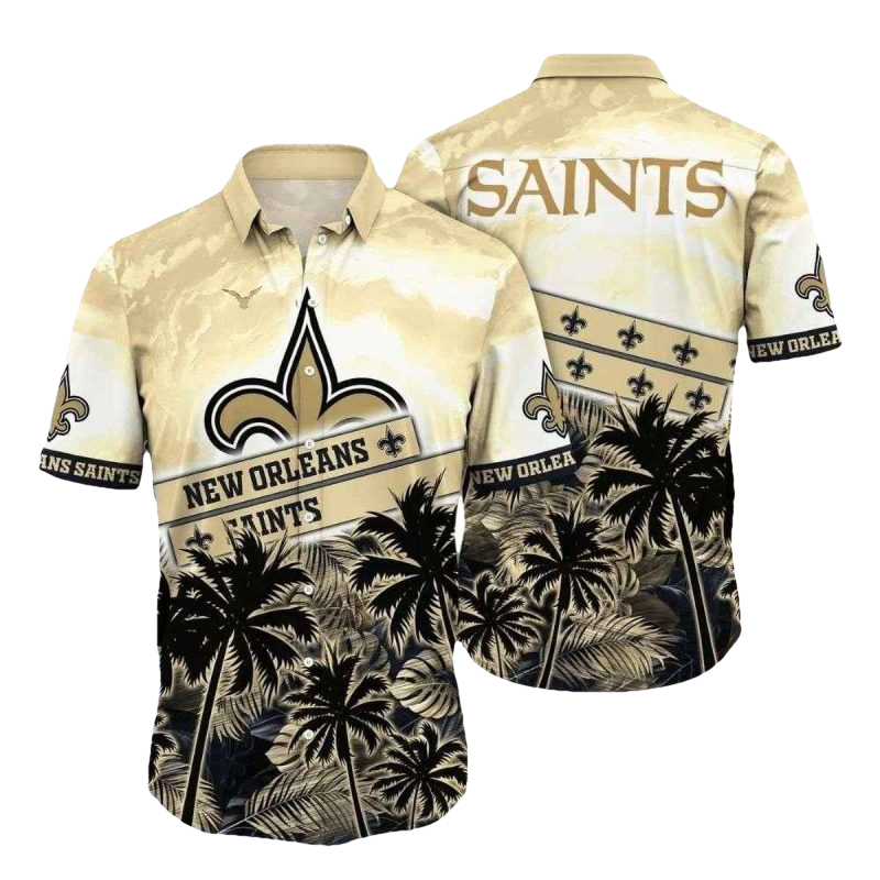 Sunset Palms And New Orleans Saints Badge Hawaiian Shirt - Moonbestprint