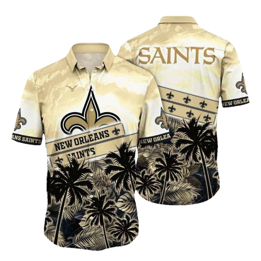 Sunset Palms And New Orleans Saints Badge Hawaiian Shirt - Moonbestprint