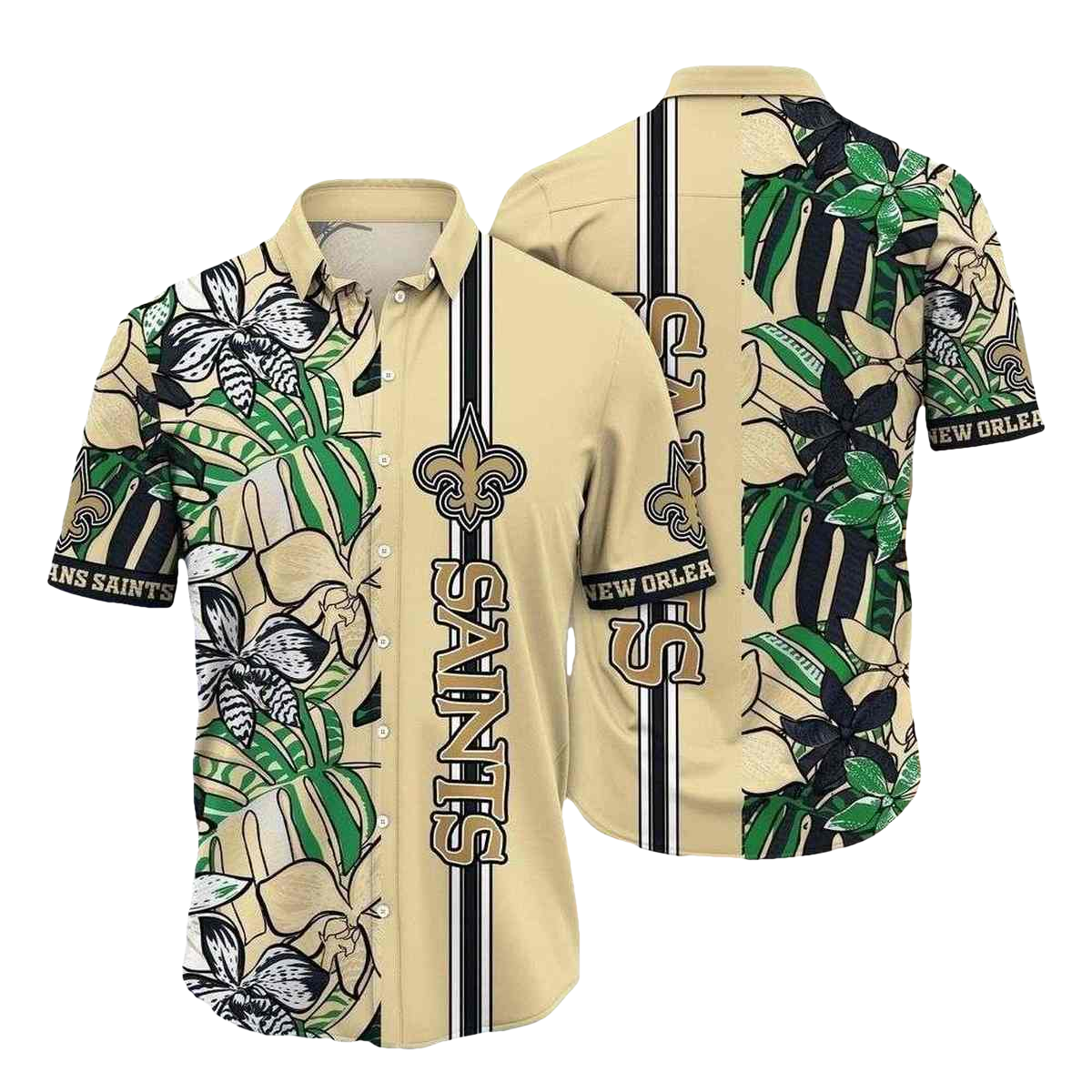 Sleek Botanical Stripe New Orleans Saints Tropical Hawaiian Shirt - Moonbestprint