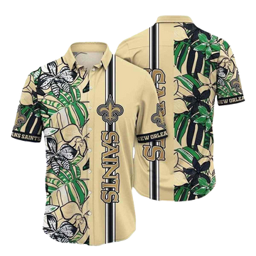 Sleek Botanical Stripe New Orleans Saints Tropical Hawaiian Shirt - Moonbestprint
